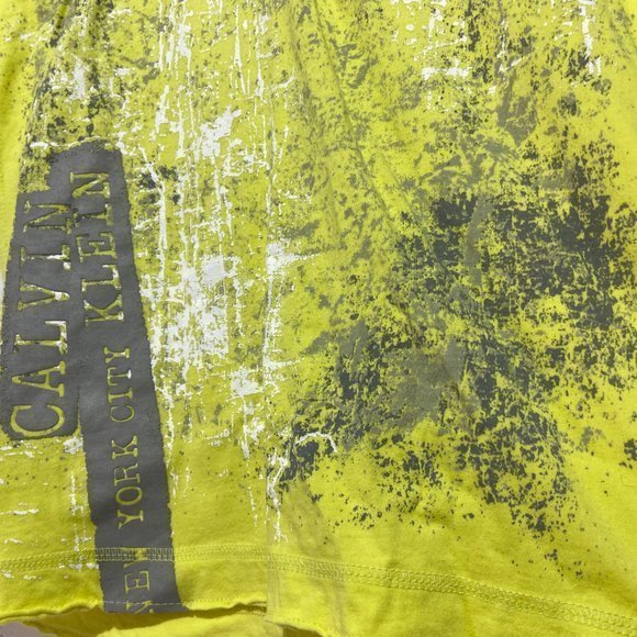 Calvin Klein Wide V Neck T Shirt Yellow - Picture 2 of 5